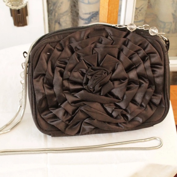 Steve Madden Y2K Black Satin Rosette Chainlink Strap Purse - Picture 1 of 4